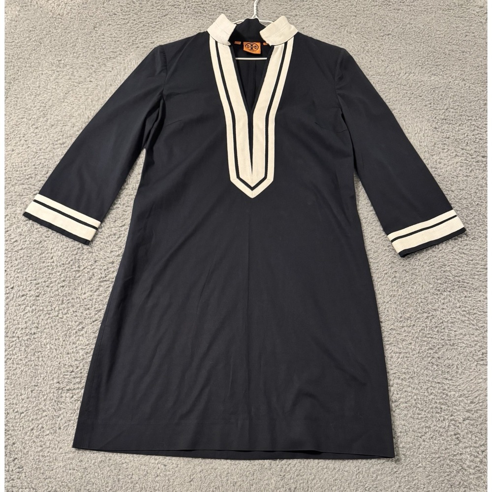 TORY BURCH Navy White Tory Tunic Dress Size 2 Cruise Resort